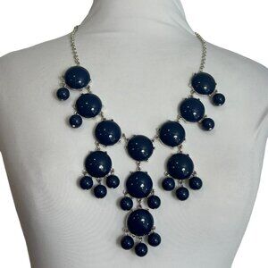 Bold Navy Blue Bubble Bib Necklace Statement Chunky Bead Silver Tone Fashion